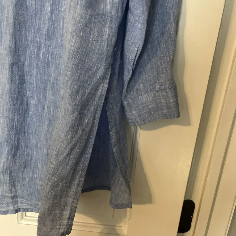 J Jill Linen Shirt Dress Large Petite Blue Cover Up Coastal Beach Minimalist - Picture 3 of 7